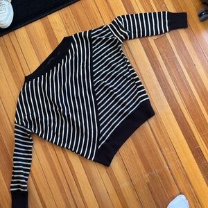 All Saints Black and Cream Off-the-Shoulder Sweater